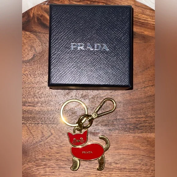 PRADA Red Enamel Articulated Cat Bag Charm w/Box - Picture 2 of 6